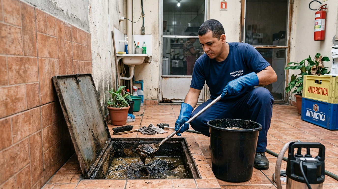 Equipe de limpeza de caixa de gordura em Teresina-PI
